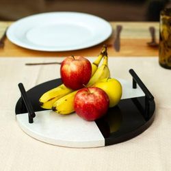 Magnificent Treats,'Checkerboard Black and White Marble Tray with Black Handles'