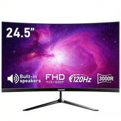 Gawfolk 24.5Inch Curved Monitor Built-in Speakers Frameless 120hz Monitor Full HD 1080P,Wall Mount Compatible