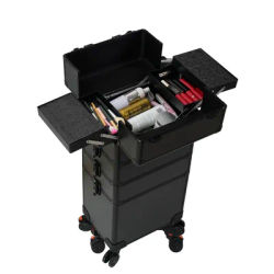 4 in 1 Vanity Makeup Beauty Cosmetic Case Beauty Nail Hairdressing Trolley Case Large Capacity Trolley Makeup Box