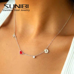 SUNIBI Colorful Rhinestone Customized Stainless Steel Constellation Necklace Gold-plated Fashion Waterproof Jewelry Gift