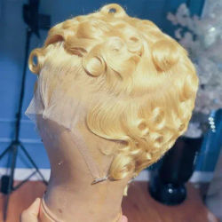 gray 613 Short Pixie Cut Lace Front Wigs 13x4 Human Hair Curly Lace Wig Side Part Pre Plucked with Baby Hair Natural Color Braz