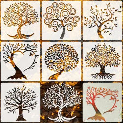7Pcs Tree Stencils Tree Stencil for Painting Reusable Plastic Template, on Wood Airbrush Natural Plants Small Palm Tree Drawing