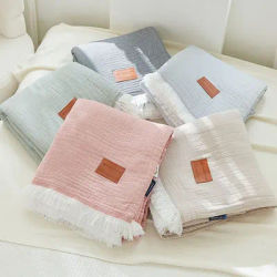 Cotton Blanket for Bed 4 Layer Gauze Summer Quilt Single Double Queen King Bedspread Sofa Baby Adult Blanket Throw Bed Cover