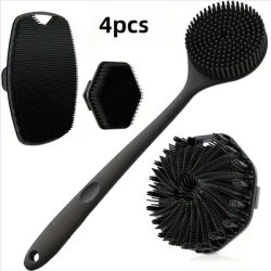1-4-piece bath brush set Soft silicone bath brush with non-slip handle, easy to clean and rinse, perfect for use in the bath