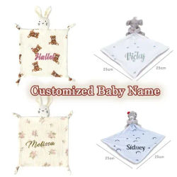 Personalized Cotton Muslin Comforter Security Blanket for Baby Girl/Boy Cuddle Cloth with Baby Name Embroidery Soothe & Appease