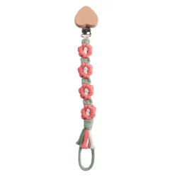 Beech Wood Baby Flower Nipple Soother Clip Hand Woven Cotton Cloth Pacifier Chain For Baby Supplies Chewable Care Teether Toys