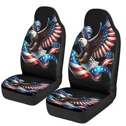 Set di 2 coprisedili per auto con bandiera americana e aquila calva, protezioni universali per sedili anteriori a secchiello con bandiera USA, adatte a SUV, camion, berline e furgoni, accessori per