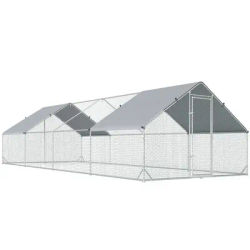 Poulailler galvanisé Chicken Run avec couverture, 3x8x2m – conception longue, adapté aux lapins, abri long, résistant à la rouille