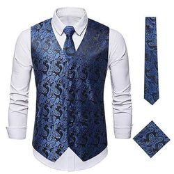 set di cravatte da uomo paisley floreale jacquard cravatta da taschino 3 pezzi gilet retro vintage rococò per abito o smoking festa di nozze mascherata