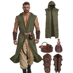 Set Retrò Vintage Medievale Rinascimento Gilet Cintura in Vita Parabraccia con accessori Senza maniche Cavaliere Ranger Costume Per uomo Fantasia Halloween Carnevale Fiera Rinascimentale LARP Adulti