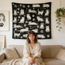 DIY Coloring Blanket 145x120cm Washable DIY Cute Cat Dog Throw Blanket For Couch For Home Decor Living Room Bedroom Couch Bed
