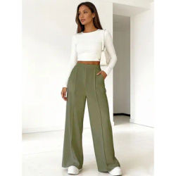 Pantalon palazzo plissé en crêpe taille haute pour femme, coupe ample et décontractée, élégant, idéal pour le bureau