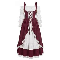 Retrò Vintage Medievale Rinascimento Vestito Strega Fata Allacciato Costume Per donna Fantasia Halloween Carnevale Performance Fiera Rinascimentale LARP Adulti Vestito