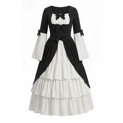Retrò Vintage Medievale Rinascimento Vestito Lunghe Principessa Collo quadrato Costume Per donna Fantasia Natale Halloween Carnevale Feste Fiera Rinascimentale LARP Adulti Vestito
