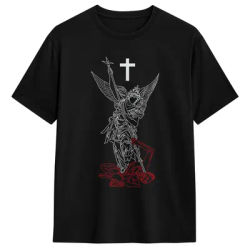 Saint Michael The Archangel Defeating Satan Warrior Faith T Shirt Men Cotton Funny T-Shirts Round Neck tees Short Sleeve Clothes