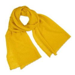 Wavy Texture in Gold,'Goldenrod Yellow Textured Knit 100% Baby Alpaca Scarf'