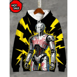 Robot 3D imprimé coloré pulls à capuche pour homme dessin animé Graffiti motif sweats mode à manches longues Streetwear sweats à capuche