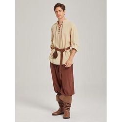 Set Retrò Vintage Medievale Rinascimento Pantaloni Cintura in Vita Camicia con accessori Lunghe Pirata Vichingo Costume Per uomo Vichingo Costumi da pirata Fantasia Halloween Carnevale Performance