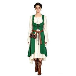 Medievale Rinascimento Vestito Gilet Camicia da notte Lunghe Costume Per donna Halloween Carnevale Performance LARP Fiera Rinascimentale Adulti Gilet Vestito