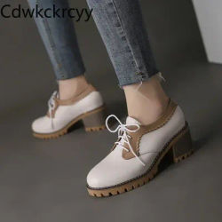 Printemps automne mode tête ronde vent britannique talon épais chaussures pour femmes couleur correspondant Frenum chaussures à talons hauts femmes haute 6 cm