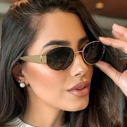 Lunettes de soleil ovales pour femmes/hommes, lunettes de soleil à monture métallique tendance, style classique, protection UV, style décontracté