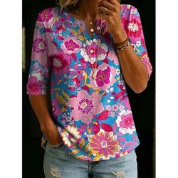 Per donna Maglietta Stampato Floreale Grafico Piante Vintage Elegante Classico Mezza Manica Girocollo Top lunghi Casuale Quotidiano Weekend Bianco Verde primavera Verde chiaro Fucsia Estate Primavera