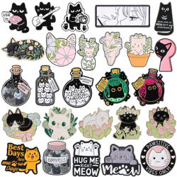 Happiness Potion Cat Collection Badge Enamel Pins Anime Cat Girl Potion Black Cat Elf Cat & Flower Brooch Backpack Lapel Badges