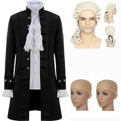 set con camicia con volant trench jacquard parrucca coloniale 2 berretti per parrucca abiti vittoriani medievali da uomo retro vintage principessa vampiro cosplay costume di halloween prom festa in