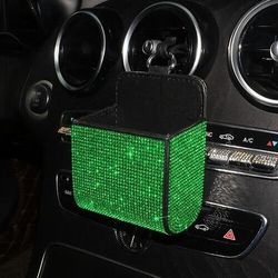 Confezione da 2 organizer per bocchette d'aria auto con strass, porta cellulare per auto con strass, tasca per bocchetta d'aria auto con cristalli scintillanti per occhiali da sole, chiavi, monete e