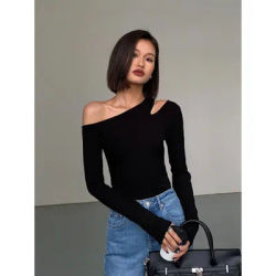 T-shirt noir uni sexy pour femme, haut en polyester, vêtements minces, tendance Emo, Off Initiated, haute qualité, luxe, 2024