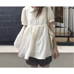 Chemise coréenne en dentelle pour femme, haut d'été