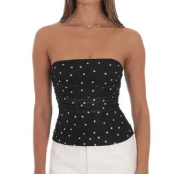 Haut tubulaire coupe cintrée pour femmes, esthétique, sans manches, épaules dénudées, sans bretelles, imprimé à pois, haut court, Sexy, Bandeau, débardeur, Clubwear