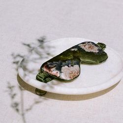 Keina Washable Silk Eye Mask | Floral Padded Eye Mask - olive