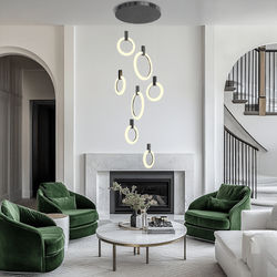 Skyla | Modern Hanging Chandelier | Gold / 15 Rings / Warm White (3000k) | Living Room Lighting | Indoor Lighting | MOD LIGHTING