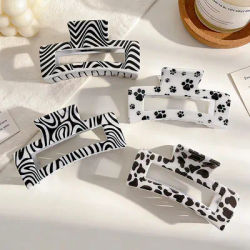2-Pack White Printed Hair Clips for Women, Elegant Back of Head Hair Clips, Everyday Party Hair Accessories