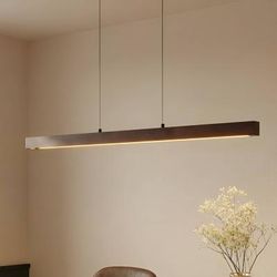 Lucande Lampada LED a sospensione Nihalo, noce, 122 cm, dimmerabile, CCT Nihalo Lucande, dimmerabile, Legno scuro, Soggiorno / Sala da pranzo, Legno, Campagna / Rustiche