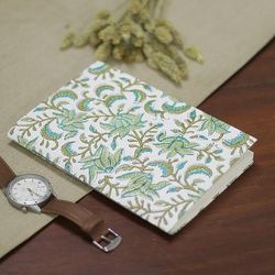 'Hand-Block Printed Floral-Patterned Blank Cotton Journal'