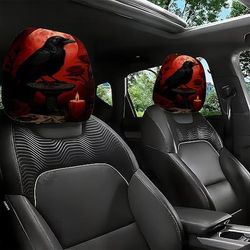 2/4 pezzi copri poggiatesta per auto con corvo gotico e rosa rossa, protezione per poggiatesta auto con design scuro di Halloween, fodere elastiche universali per cuscini per interni di SUV, berline,