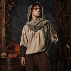 Set Retrò Vintage Medievale Rinascimento Pantaloni Camicia Con cappuccio con accessori Avventuriero Vichingo Ranger Strappato Costume Unisex Celtico Vichingo Costumi da pirata Halloween Carnevale