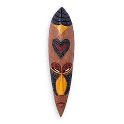 'Adinkra-Inspired Heart-Themed African Sese Wood Wall Mask'