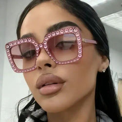 Lunettes de soleil rétro en cristal et diamant, surdimensionnées, carrées, unisexes, mode européenne et américaine, lunettes à strass