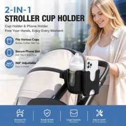 2-in-1 Baby Stroller Universal Cup Phone Holder Dual Purpose Drink Mug Rack for Wheelchair Walker Bike Scooter Baby Carriage