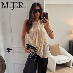 Hauts Halter Drapés à Pois pour Femme, Sexy, Dos Nu, Tube Top, Camisole Épaules Dénudées, Hauts d'Été pour la Plage