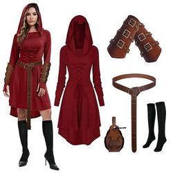 Set Retrò Vintage Medievale Rinascimento Vestito Cintura in Vita Set di accessori con accessori Lunghe Arciere Fata Ranger Costume Per donna Fantasia Halloween Carnevale LARP Fiera Rinascimentale