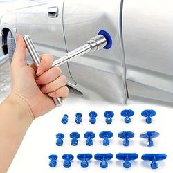 Kit di 19 pezzi per la riparazione di ammaccature senza verniciatura, set di estrattori per ammaccature auto con martello a slitta a T, piastre di estrazione e ventose di varie dimensioni, strumenti