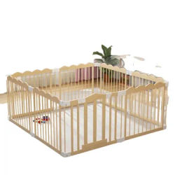 Foldable Baby Fence Wooden Household, Adjustable Wooden Baby Play Fence