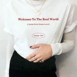 Bienvenue dans le monde réel lettres impression rue mode t-shirts femme col rond décontracté couverture en coton été à manches courtes t-shirts