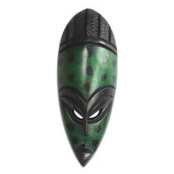 Odo Dots,'Spotted African Wood Mask in Green from Ghana'