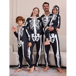 Pigiama coordinato per Halloween Tuta Costumi di Halloween per gruppi e famiglie Teschio Scheletro Sinistro Costume Divertente Bambini Adulti Tutti Halloween Carnevale Feste Performance Costumi di