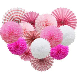 Wedding Valentine Party Favor Gold Pink Set DIY Hanging Paper Tassel Folding Fan Tissue Pompom White Baby Girl Boy Baptism Decor